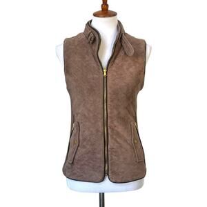 FATE Women's Rowan Faux Suede Quilted Vest Jacket Full Zip Light Brown Small